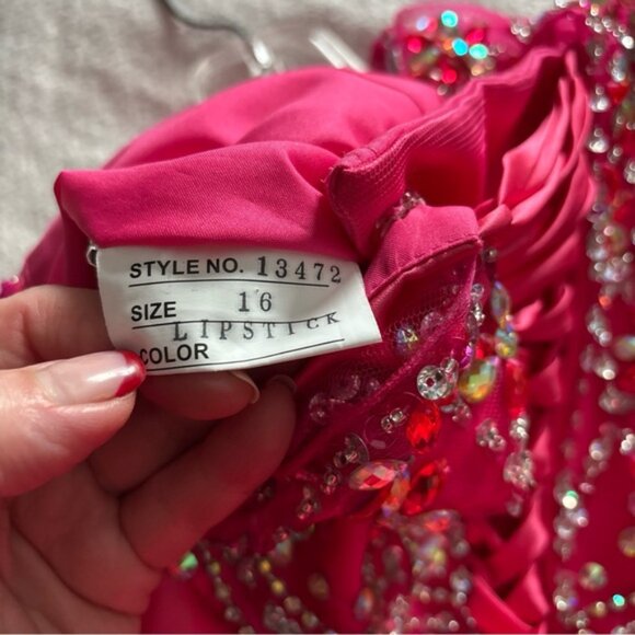 Tiffany Designs pageant Gown Youth Size 16  Lipstick Color Beaded Bodice 13472 - Picture 8 of 11